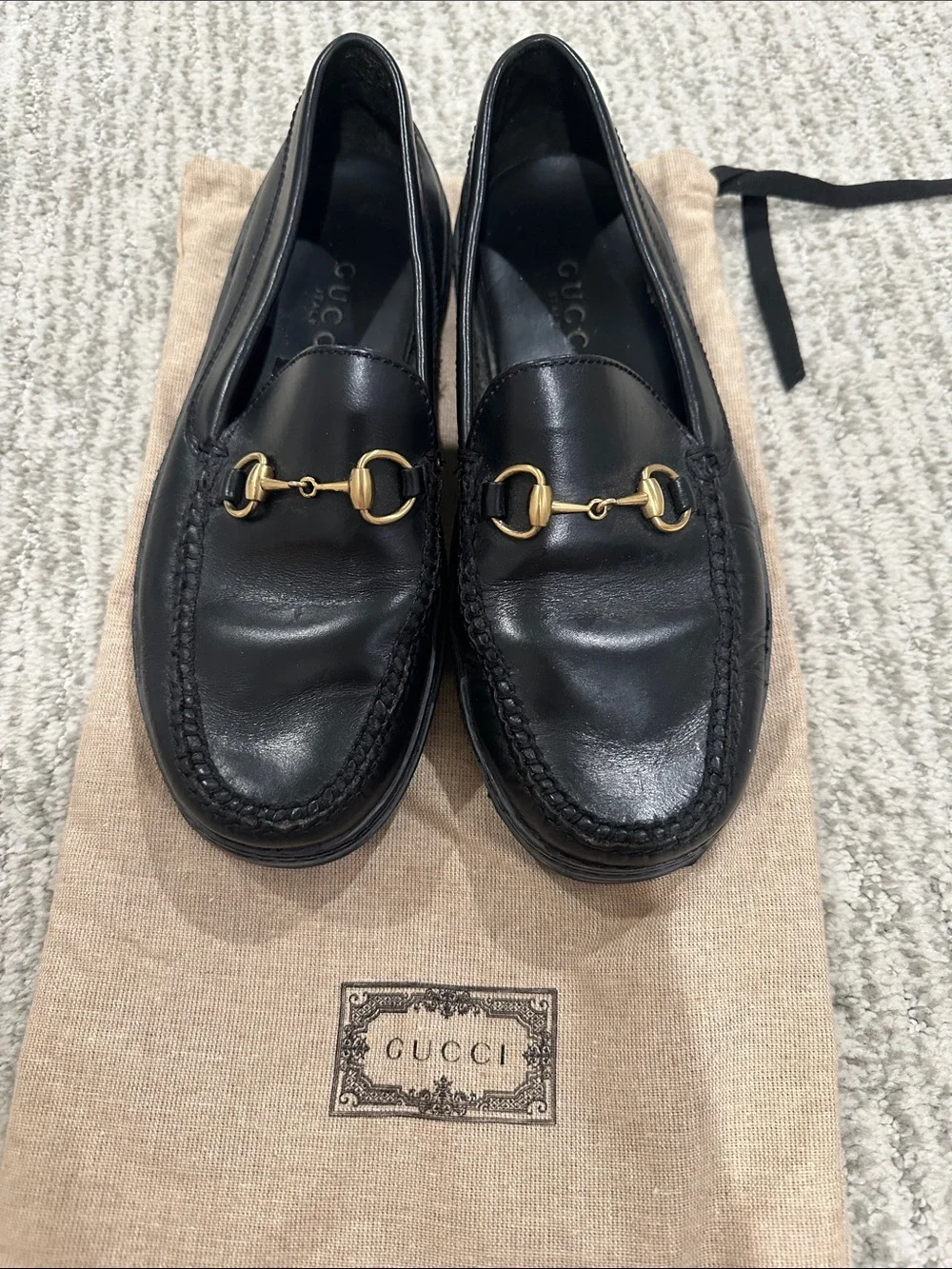 Gucci Black Leather Horsebit Slip-On Loafers
